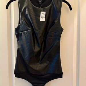 Express Croc-Embossed Black Bodysuit
